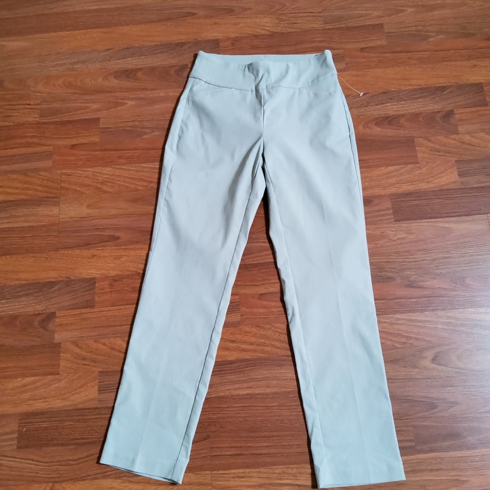 Tribal Tummy‑Control Pull‑On Slim Ankle Crop Stretch Pants — Size 2 Grey NWOT